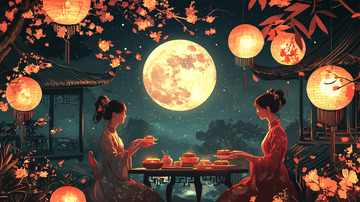 中秋佳节赏月图