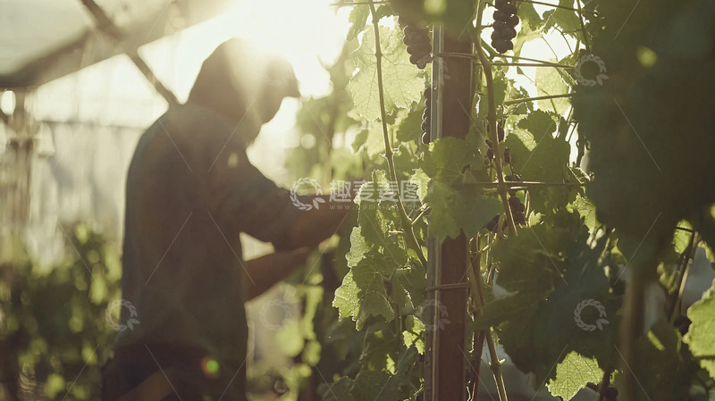 高清大图下载【趣麦麦图】阳光下农夫在葡萄园劳作