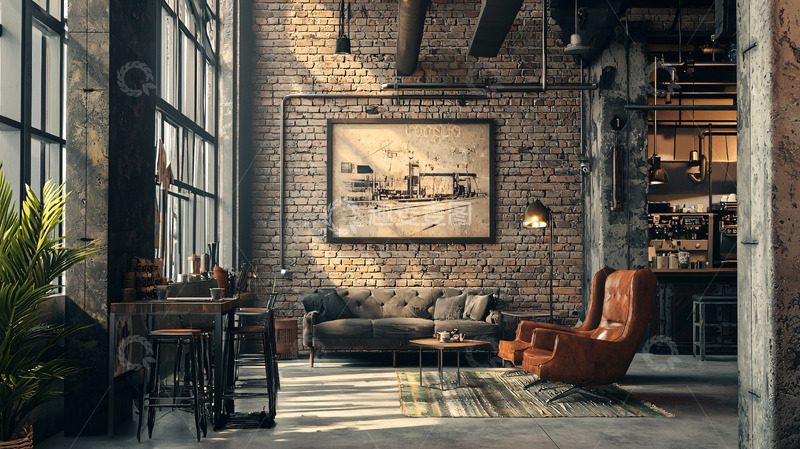 高清大图下载【趣麦麦图】工业风客厅3