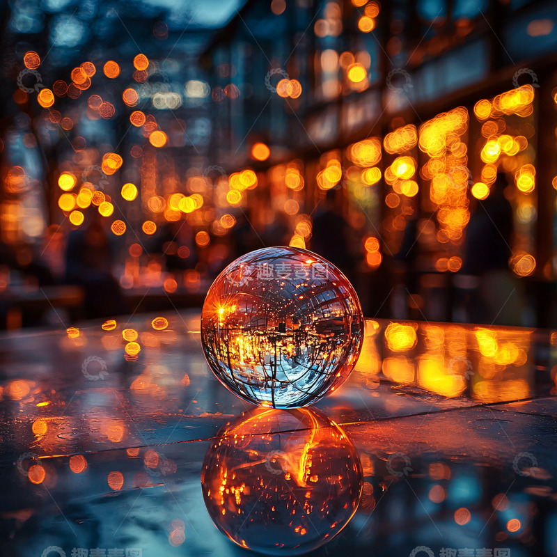 高清大图下载【趣麦麦图】玻璃球里的城市夜景