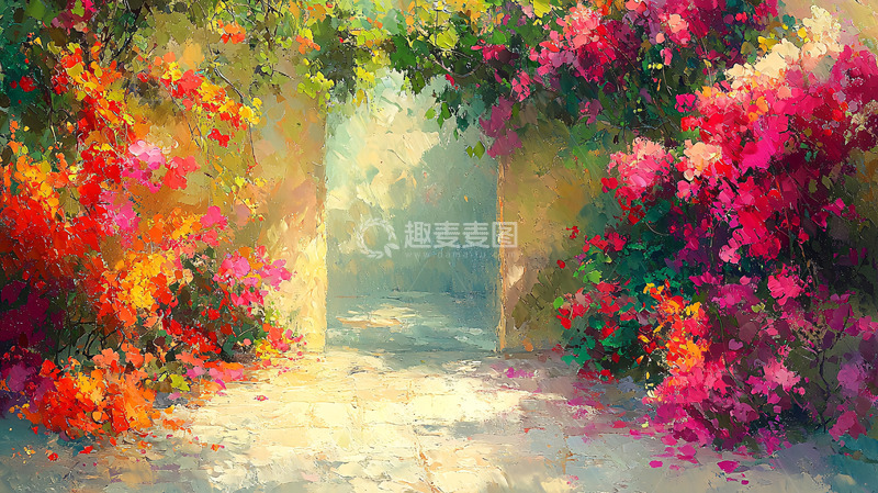 高清大图下载【趣麦麦图】阳光花园拱门鲜花小路