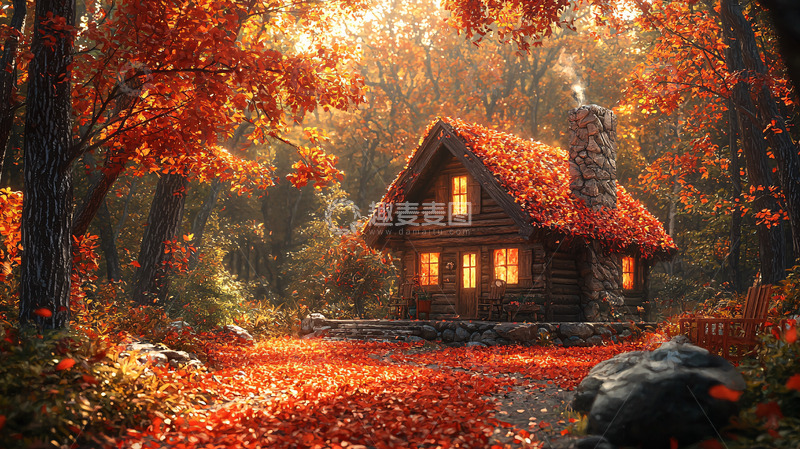高清大图下载【趣麦麦图】秋日森林小屋
