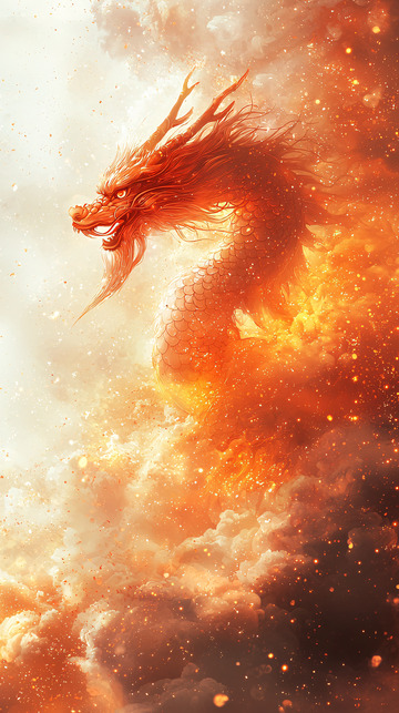 火焰缠绕的红色中国龙