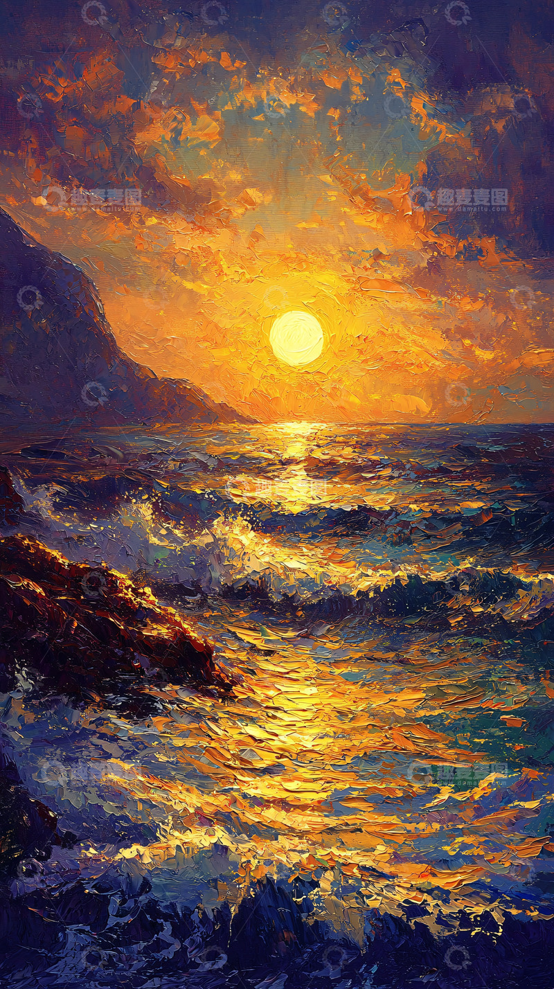 高清大图下载【趣麦麦图】海边日落风景画