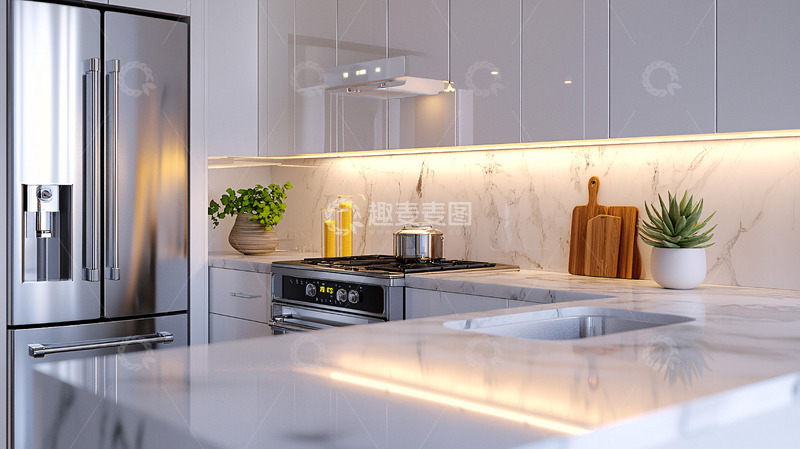 高清大图下载【趣麦麦图】现代简约白色橱柜厨房