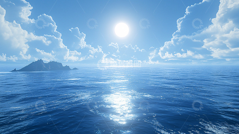 高清大图下载【趣麦麦图】平静海面上的阳光和云朵