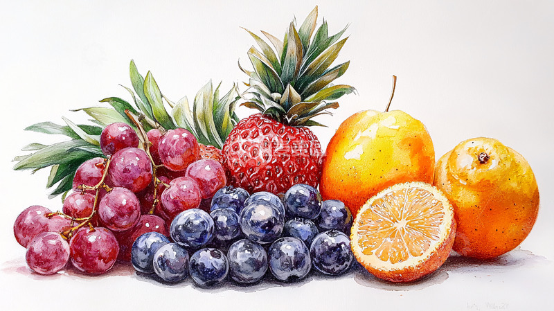 高清大图下载【趣麦麦图】水彩水果静物画