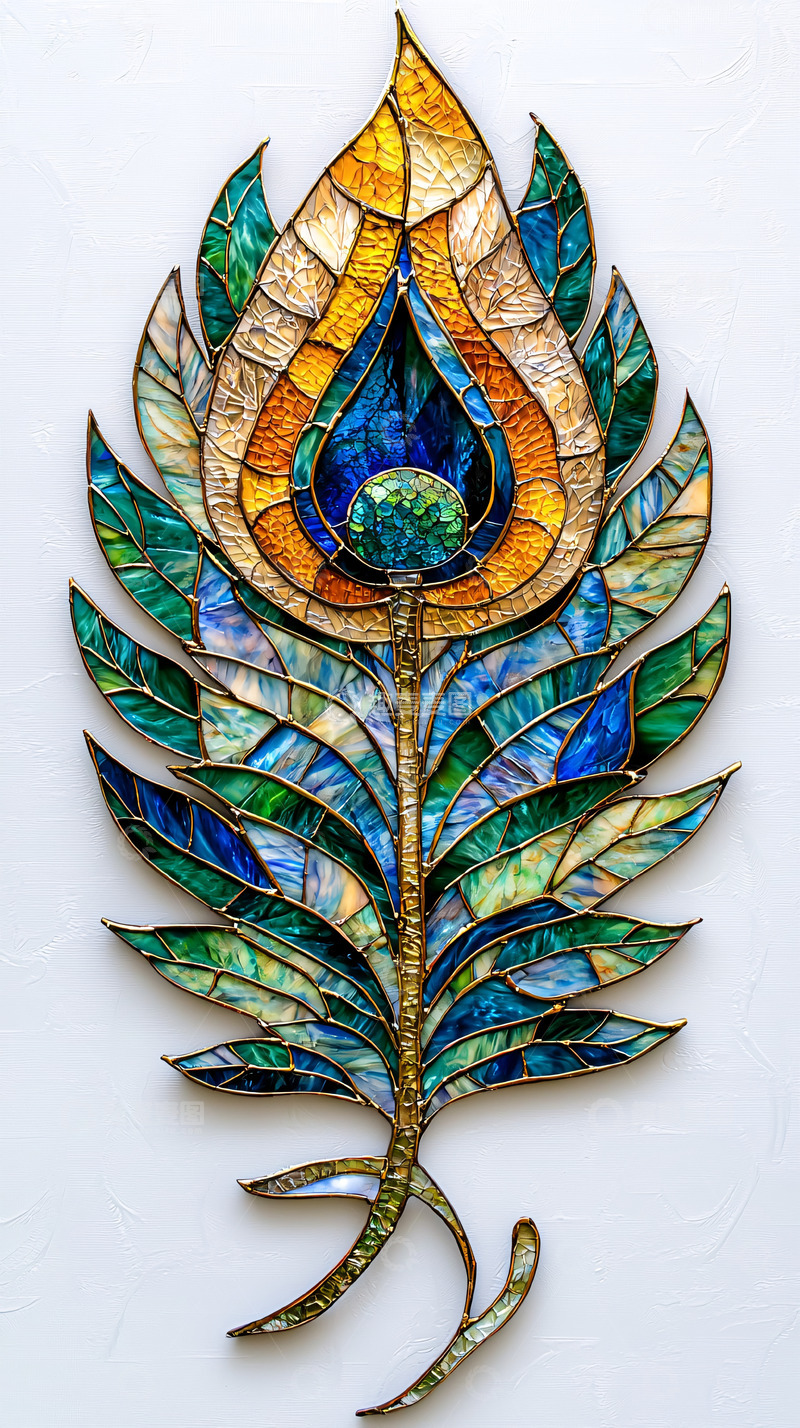 高清大图下载【趣麦麦图】彩色玻璃孔雀羽毛