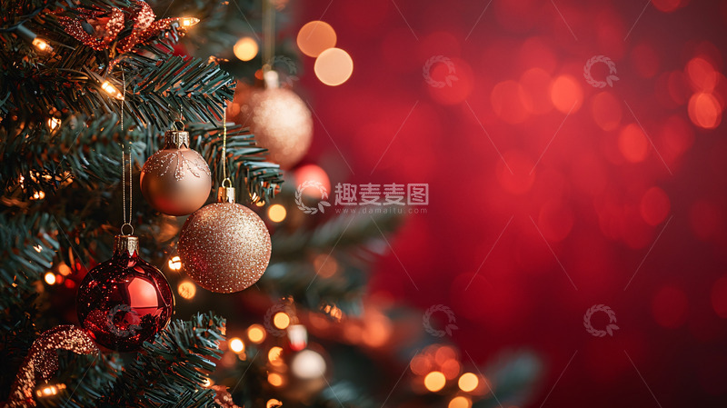 高清大图下载【趣麦麦图】圣诞树红金色装饰