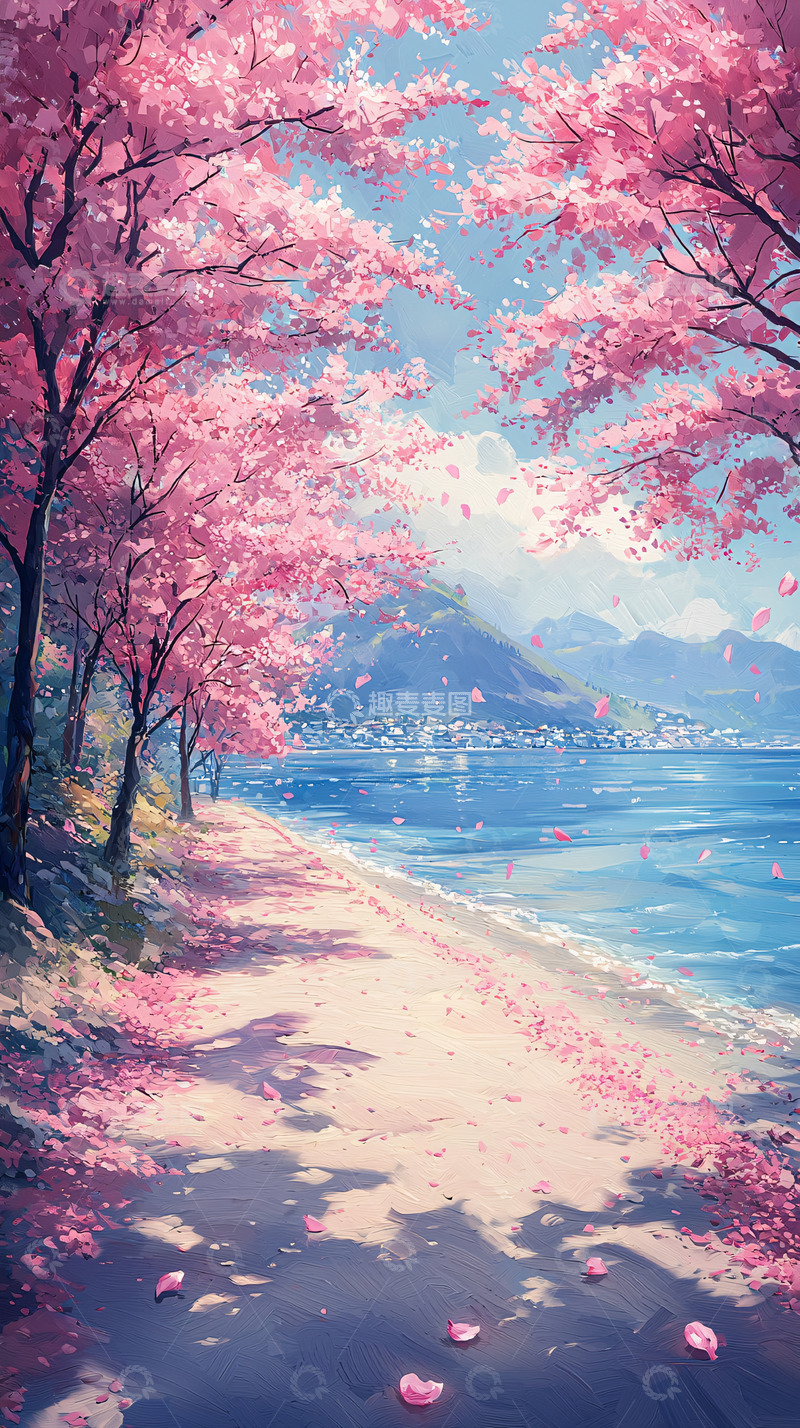 高清大图下载【趣麦麦图】樱花盛开的海岸