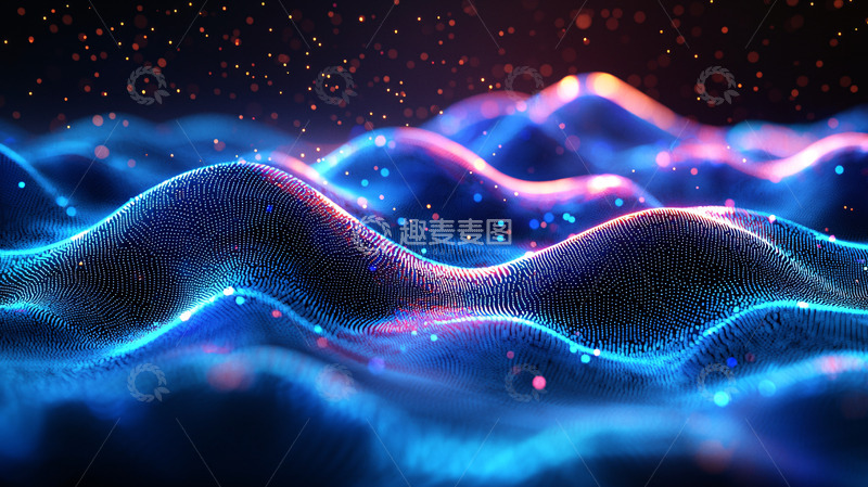 高清大图下载【趣麦麦图】蓝色波浪粒子背景