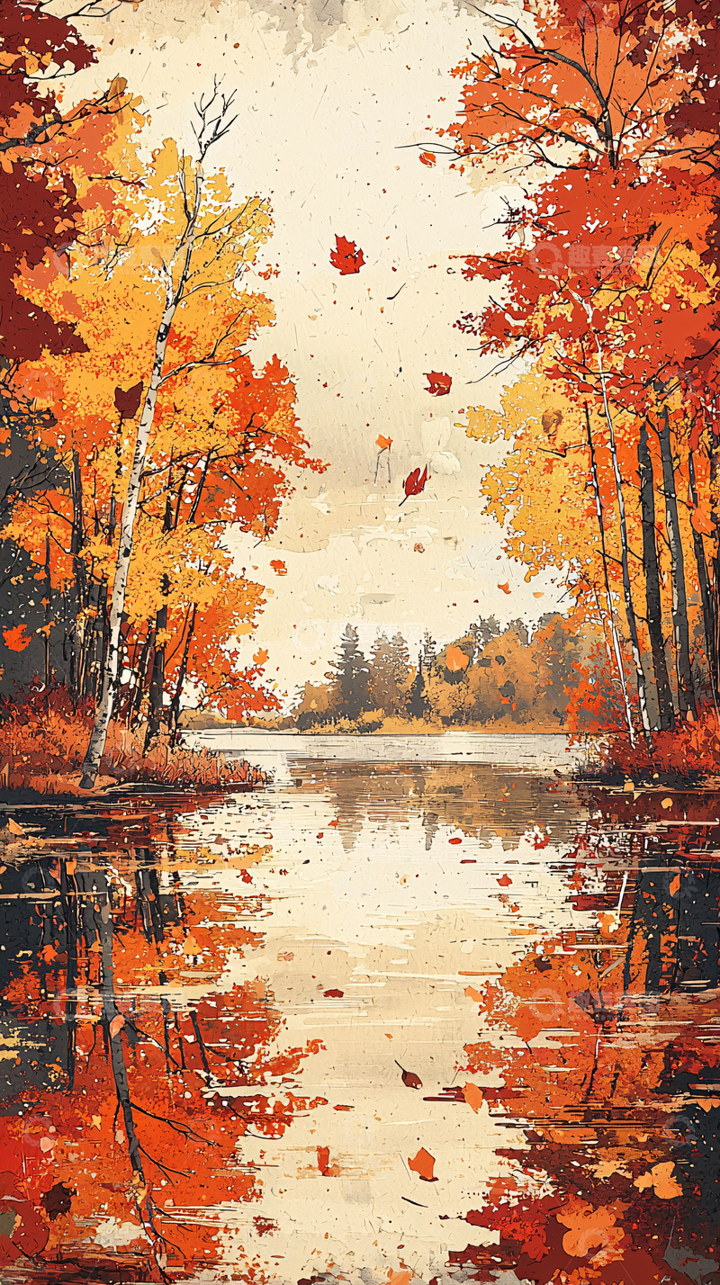 高清大图下载【趣麦麦图】秋日湖边树林