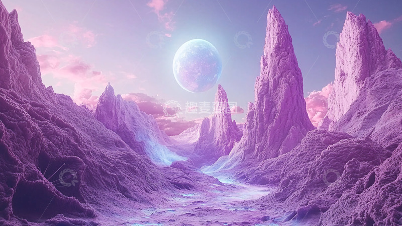 高清大图下载【趣麦麦图】梦幻紫色山脉与星球