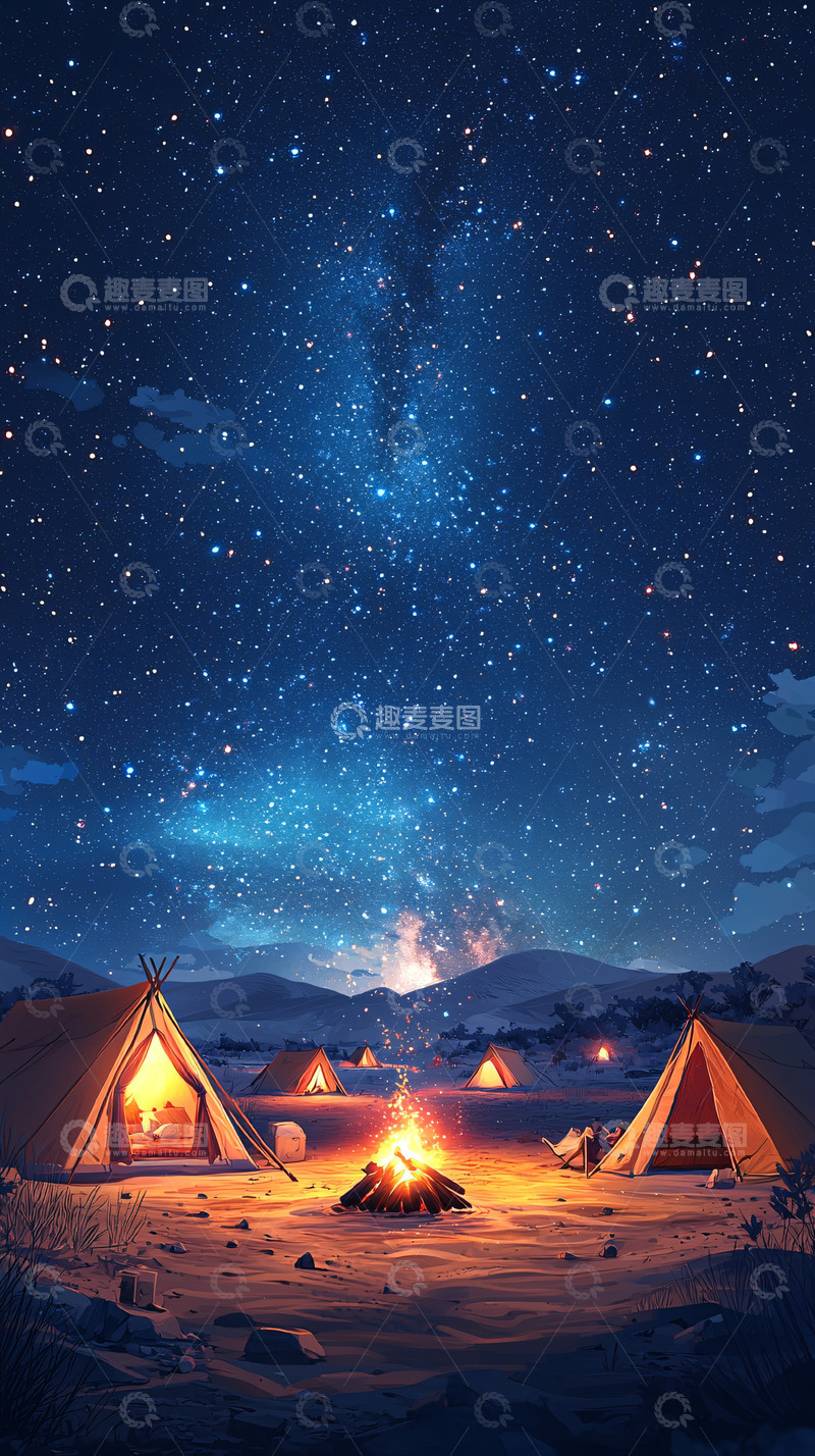 高清大图下载【趣麦麦图】夜晚星空下的营地