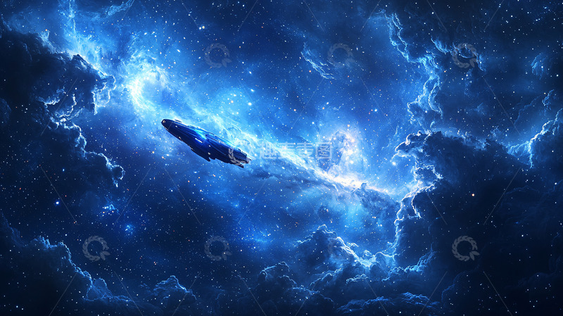 高清大图下载【趣麦麦图】蓝色宇宙飞船星云