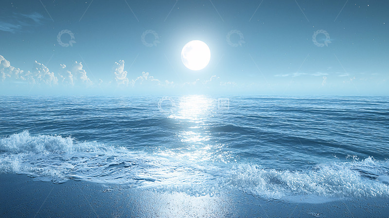 高清大图下载【趣麦麦图】海面日出或月出景观
