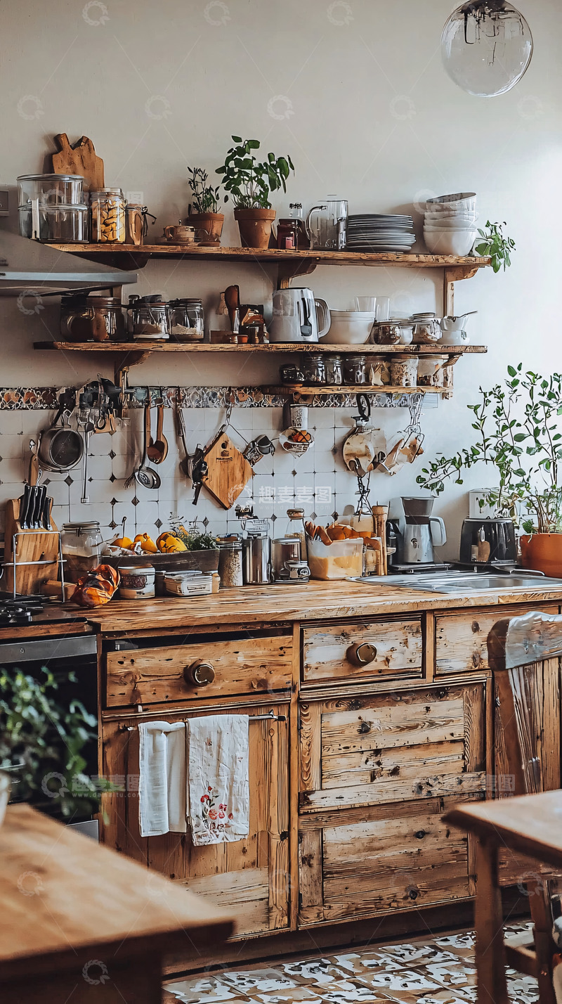 高清大图下载【趣麦麦图】原木乡村风格厨房