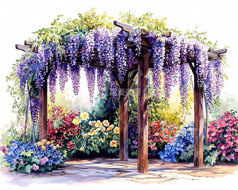 高清大图下载【趣麦麦图】紫藤花架