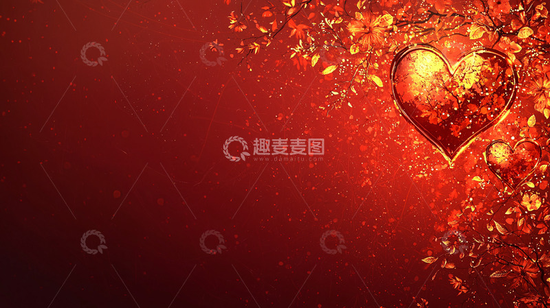 高清大图下载【趣麦麦图】红色背景金色爱心