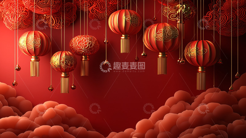 高清大图下载【趣麦麦图】红色中国风灯笼背景