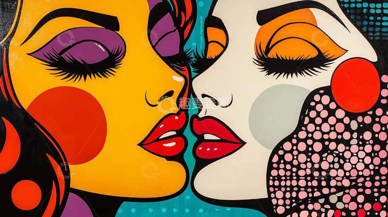 高清大图下载【趣麦麦图】两个女人嘴唇相接的绘画