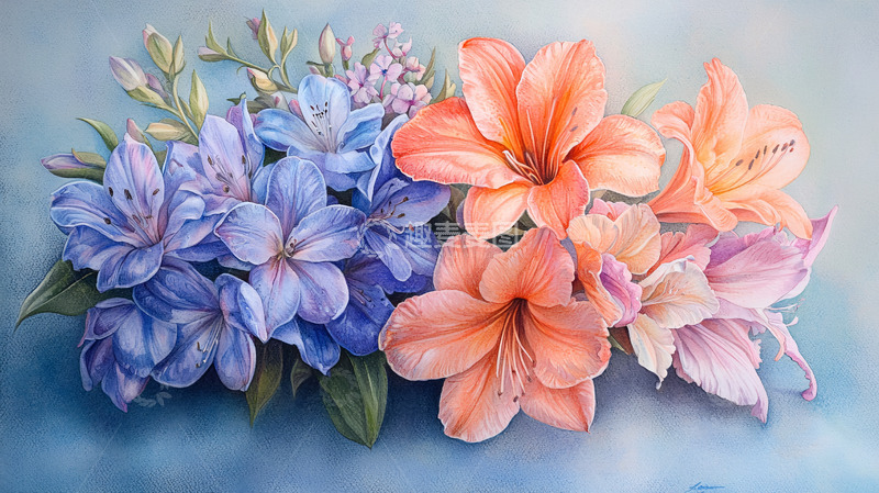 高清大图下载【趣麦麦图】精美水彩花卉组合
