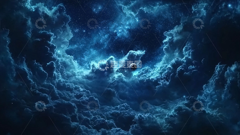 高清大图下载【趣麦麦图】深蓝色宇宙云层星球