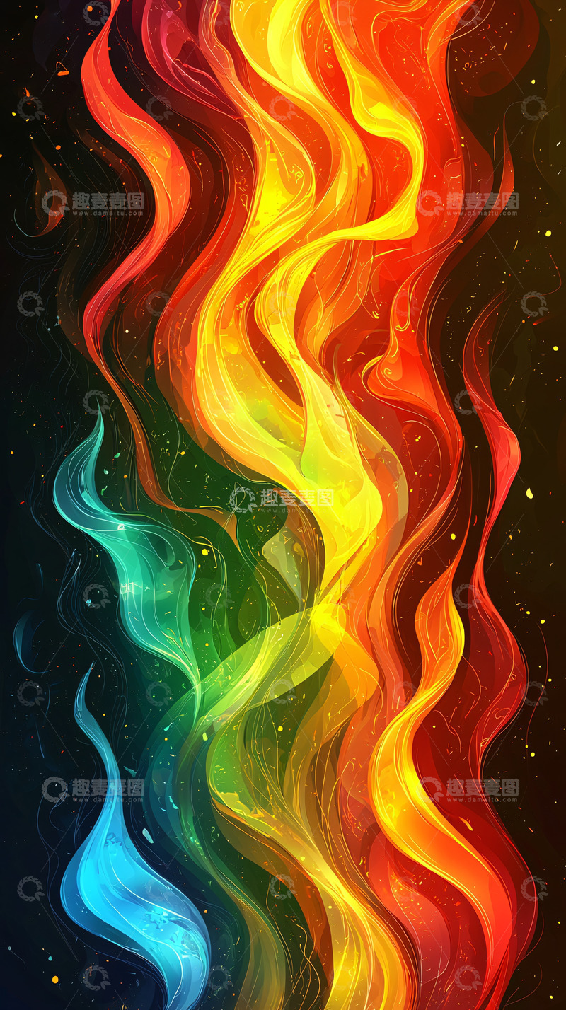 高清大图下载【趣麦麦图】绚丽彩虹火焰抽象背景