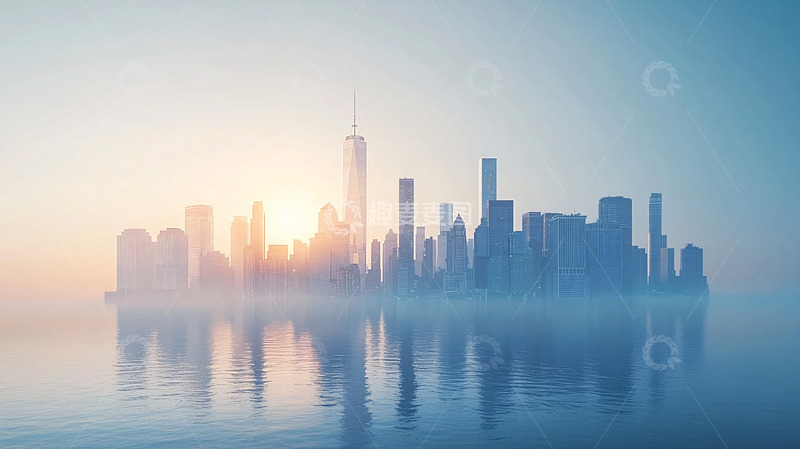 高清大图下载【趣麦麦图】雾霭中的城市轮廓
