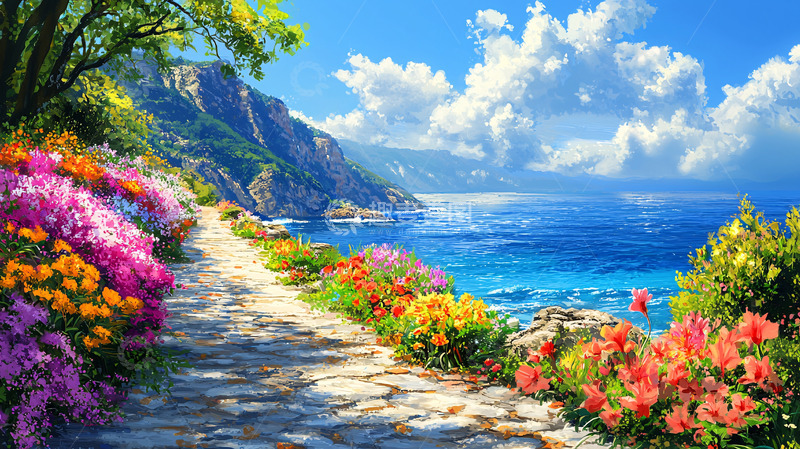 高清大图下载【趣麦麦图】阳光海岸鲜花小路