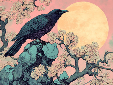 乌鸦与樱花月亮
