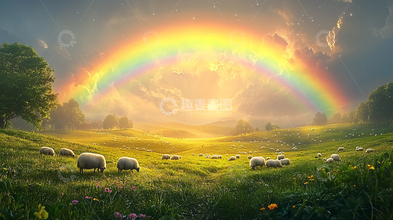 高清大图下载【趣麦麦图】彩虹田园牧歌