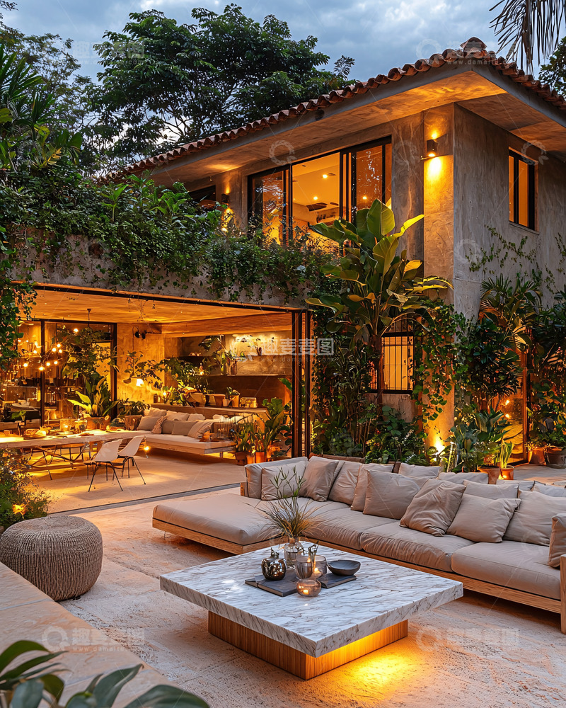高清大图下载【趣麦麦图】夜晚别墅庭院
