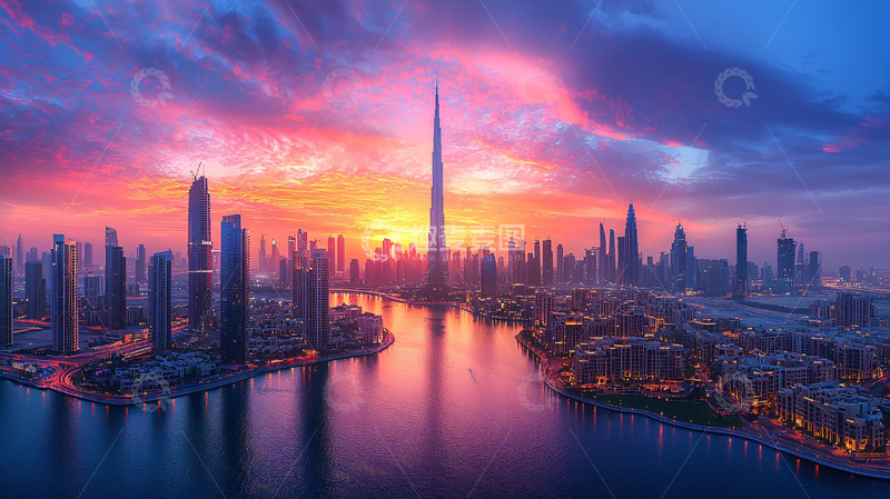 高清大图下载【趣麦麦图】迪拜日落城市景观