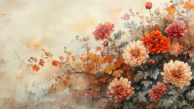 高清大图下载【趣麦麦图】水墨写意花卉背景