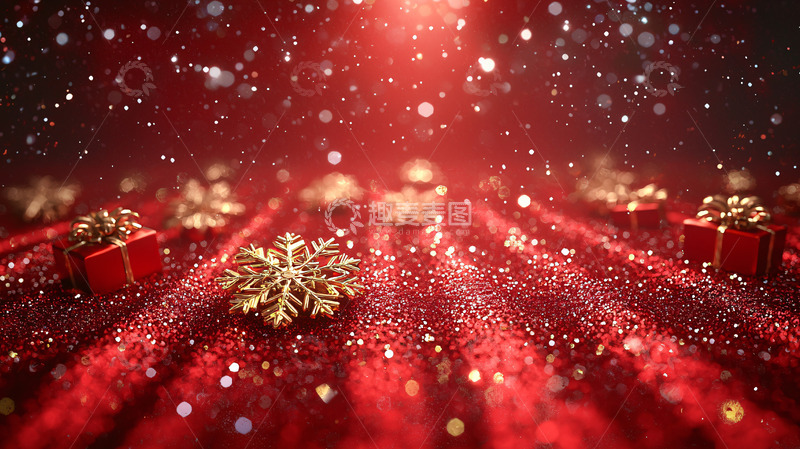 高清大图下载【趣麦麦图】红色背景圣诞礼物雪花