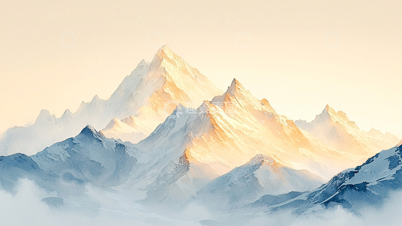 高清大图下载【趣麦麦图】金色阳光下的雪山