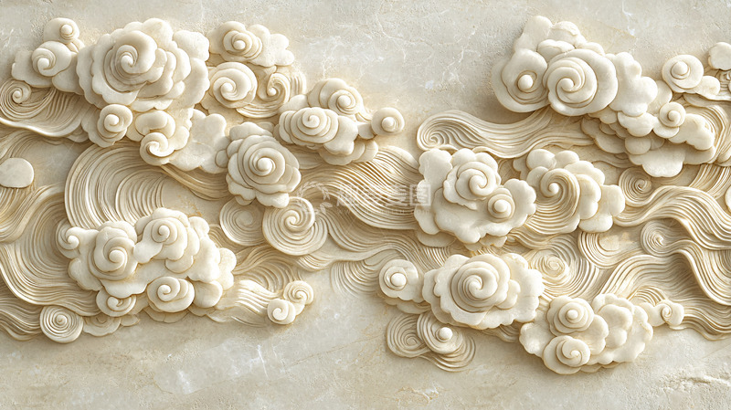 高清大图下载【趣麦麦图】轻奢祥云浮雕背景