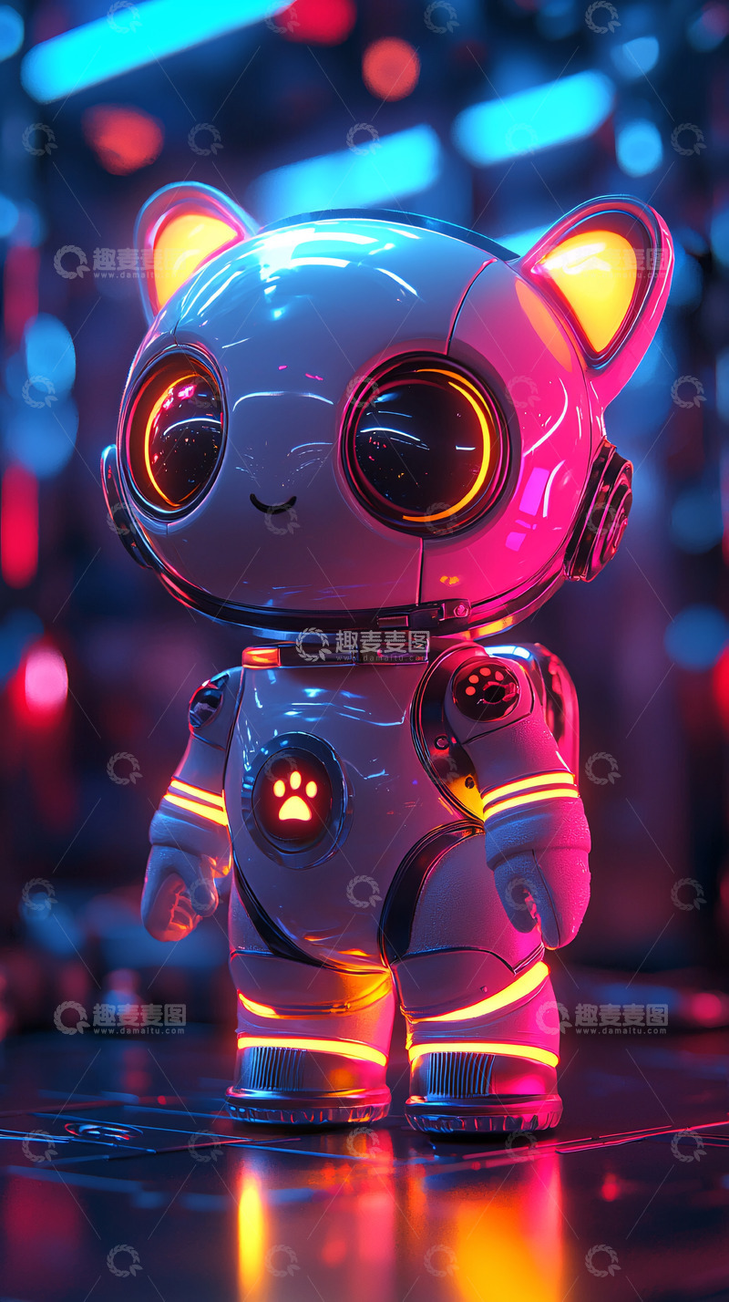 高清大图下载【趣麦麦图】炫酷卡通机器人猫咪