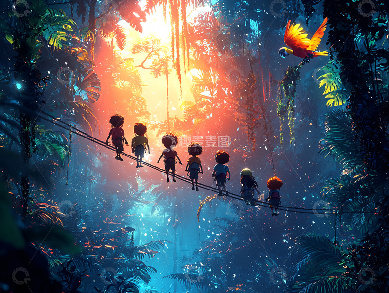 高清大图下载【趣麦麦图】热带雨林儿童冒险