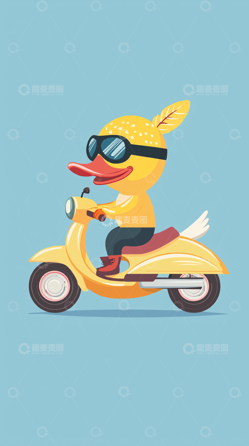 高清大图下载【趣麦麦图】骑摩托的小鸭子