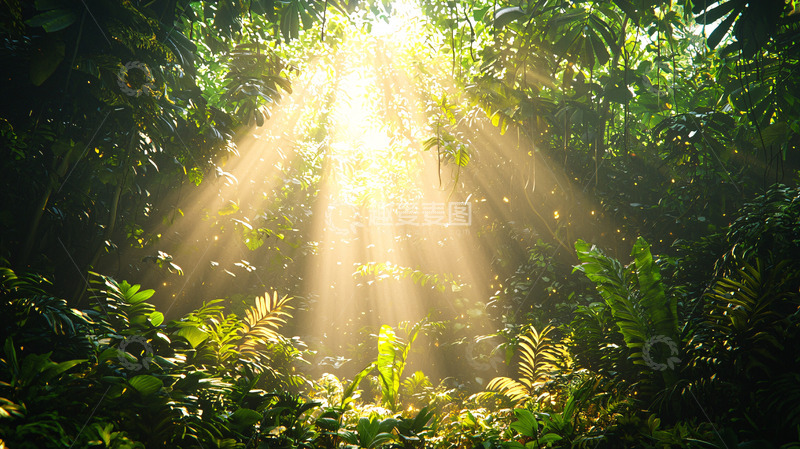 高清大图下载【趣麦麦图】热带雨林阳光透过树叶