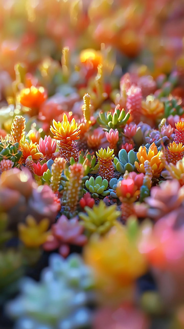 阳光下的多彩多肉植物