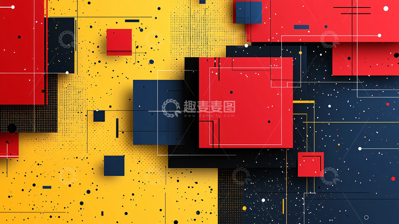 高清大图下载【趣麦麦图】抽象几何红色黑色方块
