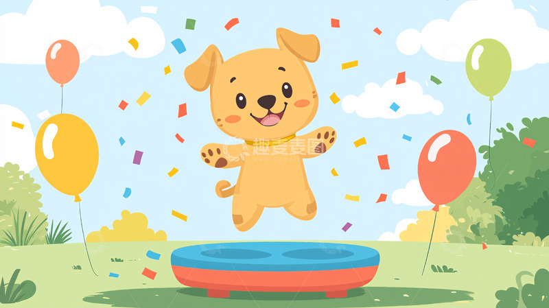 高清大图下载【趣麦麦图】快乐小狗在蹦床上跳跃