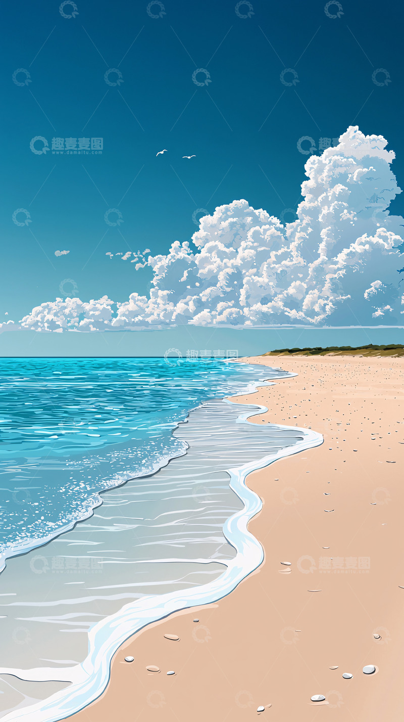 高清大图下载【趣麦麦图】美丽的海滩与蓝天白云