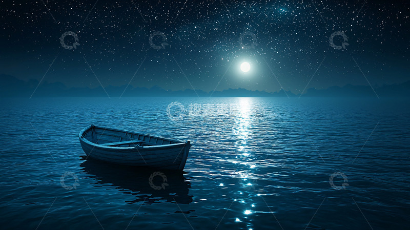 高清大图下载【趣麦麦图】月光下的小船