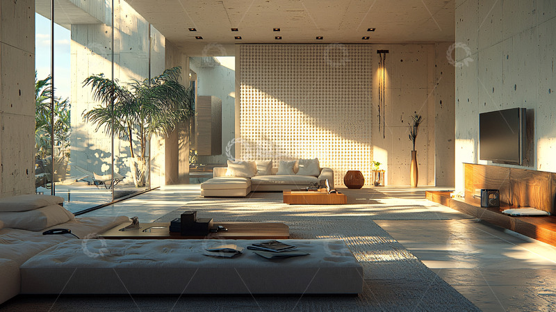 高清大图下载【趣麦麦图】极简风客厅阳光洒满室内