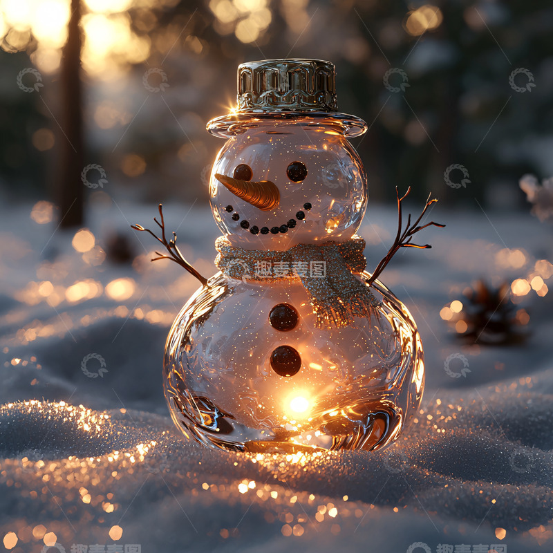 高清大图下载【趣麦麦图】晶莹剔透的雪人雕塑