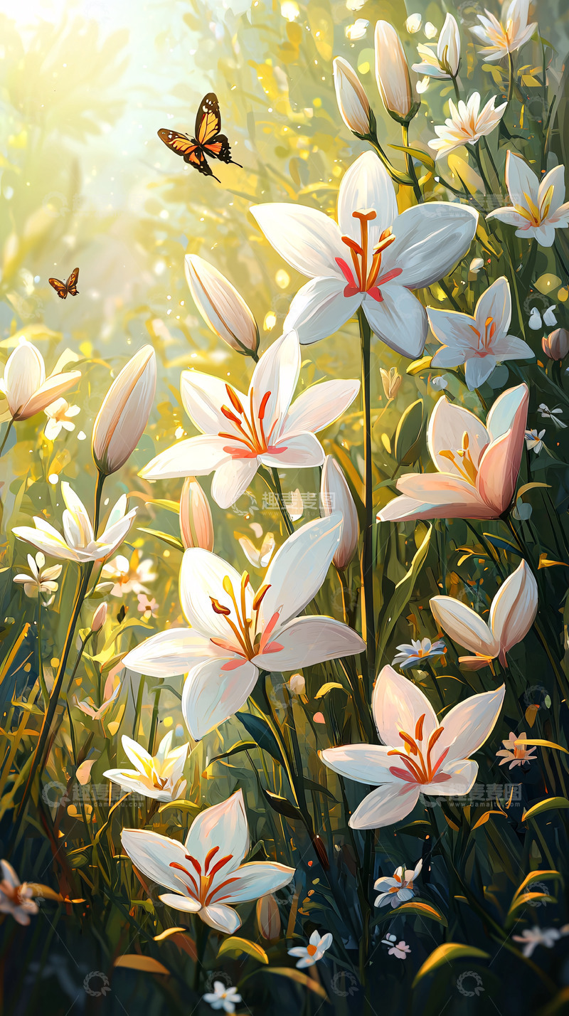 高清大图下载【趣麦麦图】阳光下的白色百合花
